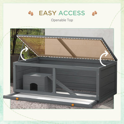 PawHut Wooden Hamster Cage with Sliding Tray, Openable Top, Hut for Syrian Hamsters, Grey 