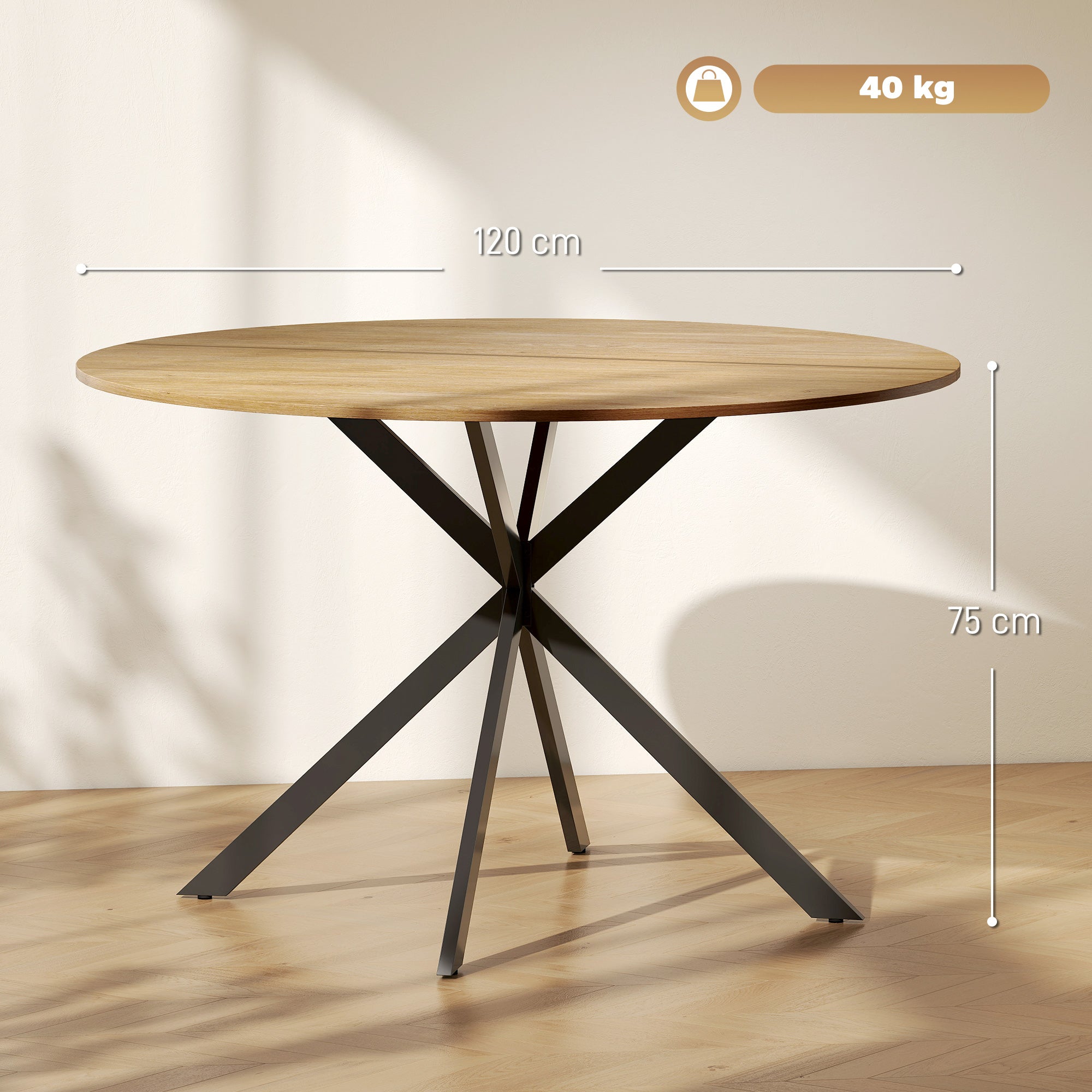 HOMCOM Dining Table for 4, 120 cm Industrial Kitchen Table with Wood Effect Tabletop and Steel Legs, Oak 