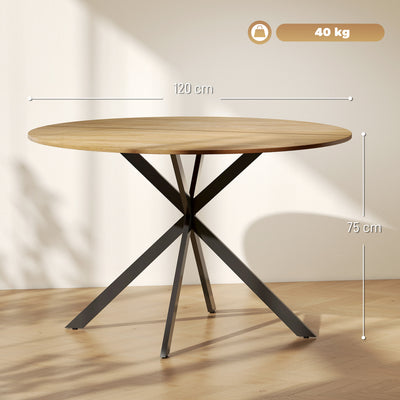 HOMCOM Dining Table for 4, 120 cm Industrial Kitchen Table with Wood Effect Tabletop and Steel Legs, Oak 
