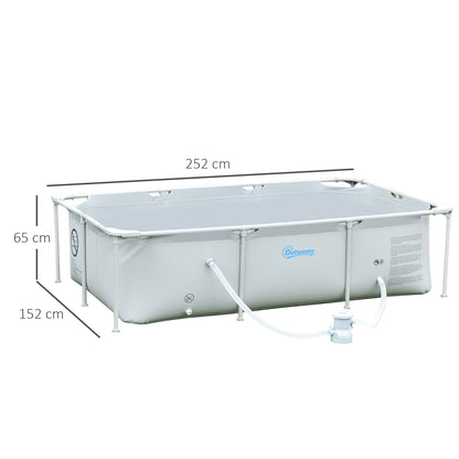 Outsunny Steel Frame Pool with Filter Pump, Filter Cartridge, Reinforced Sidewalls Rust Resistant Above Ground Swimming Pool 252 x 152 x 65cm, Grey 