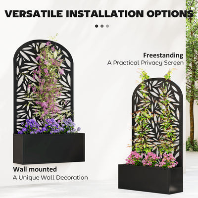 Outsunny Metal Garden Bed for Garden with Trellis, Wall Mounted or Freestanding Raised Planter with Curved Privacy Screen 
