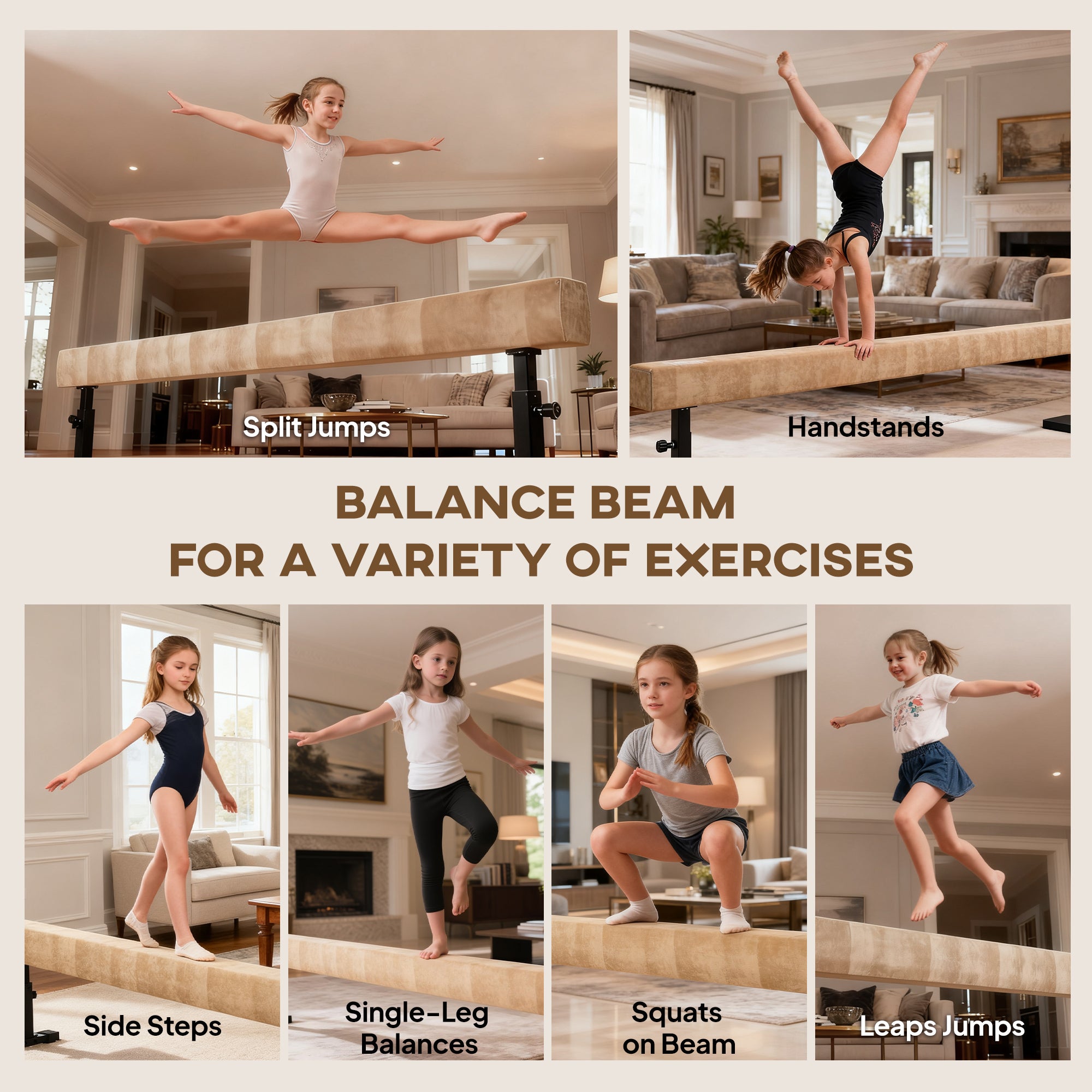 HOMCOM 7.5ft Adjustable Balance Beam, Gymnastics Beam with Wheels, Gymnastics Equipment for 6+ Years Old Training 