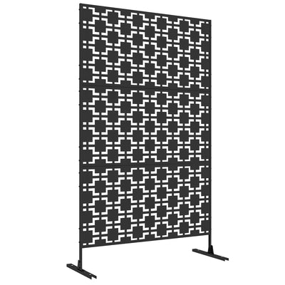 Outsunny Metal Decorative Privacy Screen Outdoor Divider, Black Grid 