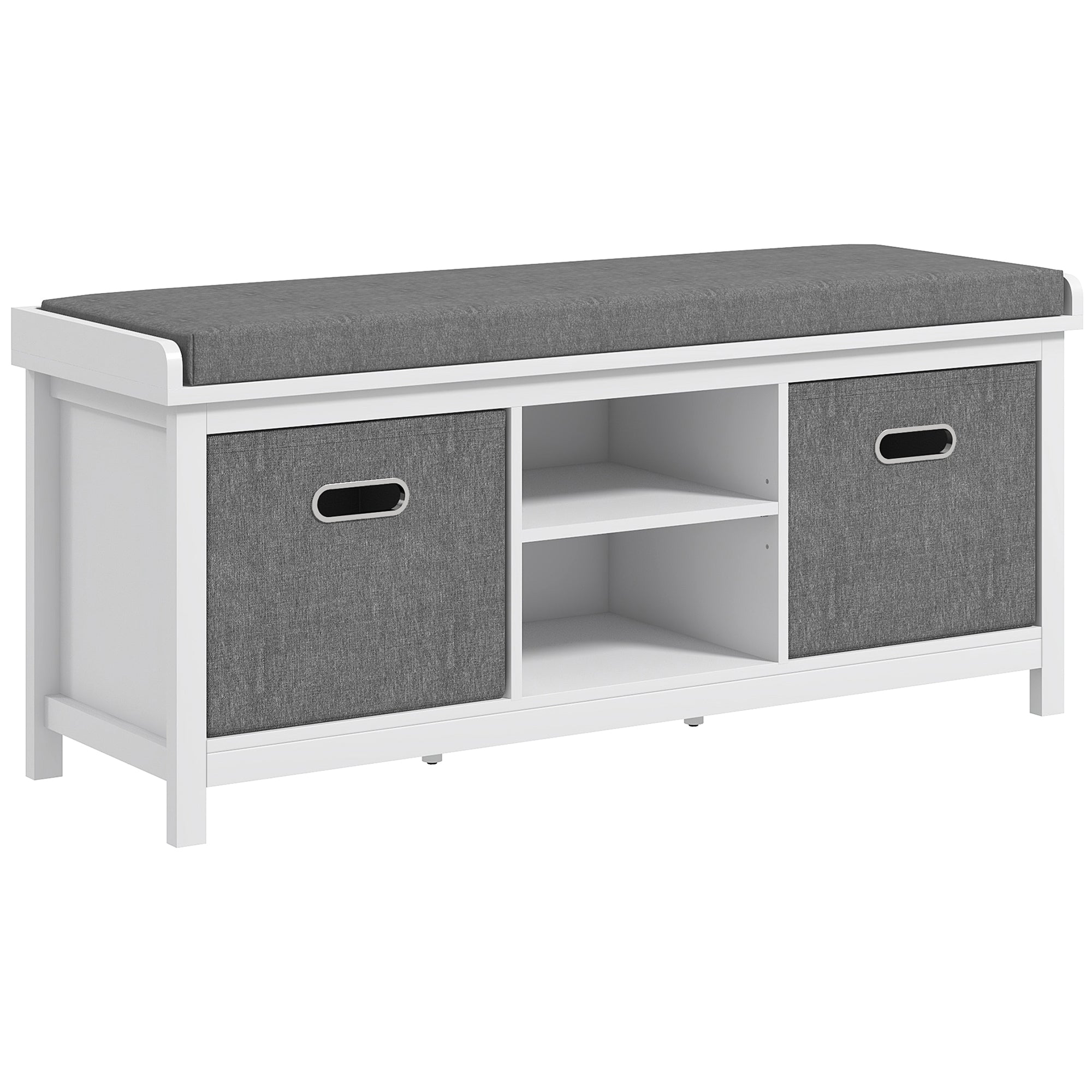 HOMCOM Shoe Storage Bench, with Cushion Seat - White/Grey 