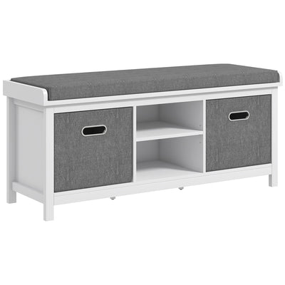 HOMCOM Shoe Storage Bench, with Cushion Seat - White/Grey 