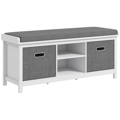 HOMCOM Shoe Storage Bench, with Cushion Seat - White/Grey 