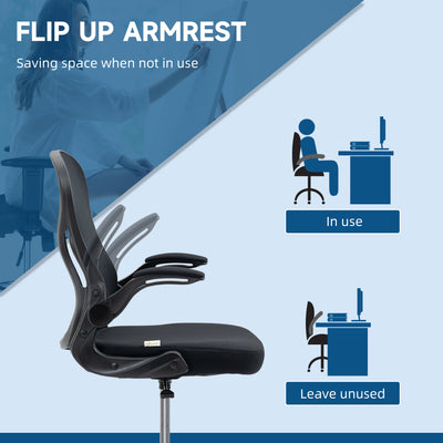 Vinsetto Adjustable Mesh Standing Desk Chair with Flip-up Armrests Lumbar Support Armrests Adjustable Footrest Ring Black 