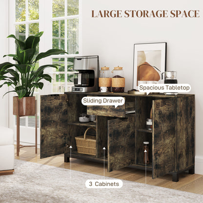 HOMCOM Sideboard, Industrial Storage Cabinet with Doors, Drawer, Cupboard and Adjustable Shelves for Living Room, Dining Room, Hallway, Rustic Brown 