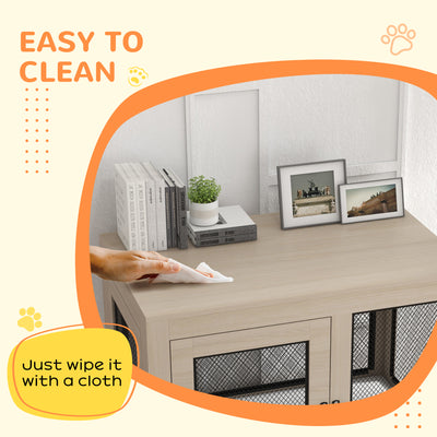 PawHut 2-in-1 Dog Cage & Side Table, with Two Doors, Cushion, for Large Dogs 