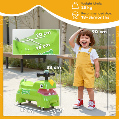 AIYAPLAY Kids Ride On Car, Dinosaur Foot to Floor Slider with Storage, Toddler Walker with Light, Sounds, Green 
