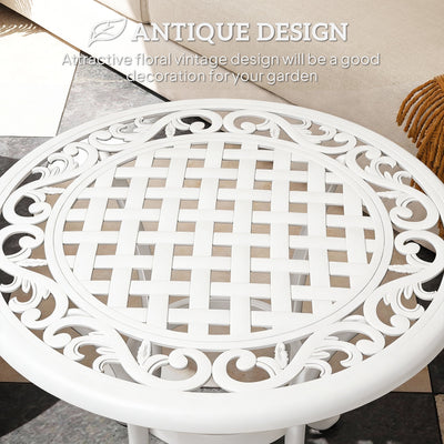 Outsunny 60 cm Round Garden Table, Cast Aluminium Outdoor Patio Table, White 