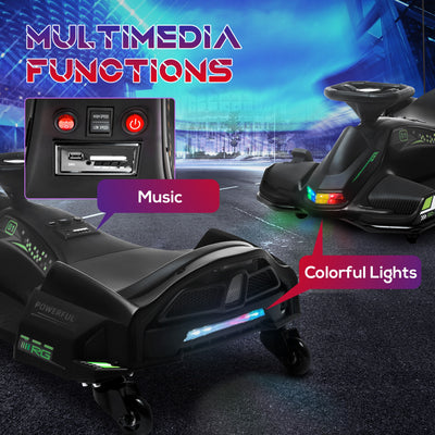 HOMCOM 12V Kids Electric Go Kart with Music, LED Lights, Slow Start, Black 