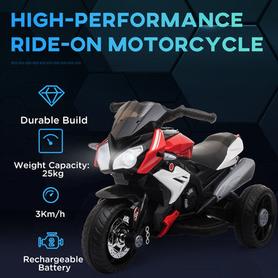 HOMCOM Kids 6V Electric Ride On Motorcycle Electric Motorbike w/ Lights Music Horn 3 Wheel Outdoor Play Toy for 3-5 Years Red 
