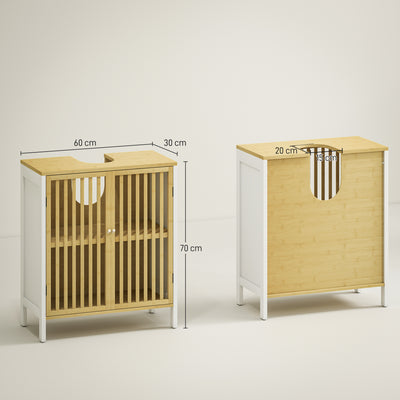 HOMCOM Bamboo-Blend Retro Cut-Out Under Sink Cabinet 
