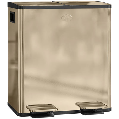 HOMCOM 40L Dual Compartment Stainless Steel Bin, with Deodoriser Holders - Gold Tone 