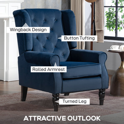 HOMCOM Wingback Accent Chair, Retro Upholstered Button Tufted Occasional Chair for Living Room and Bedroom, Dark Blue 