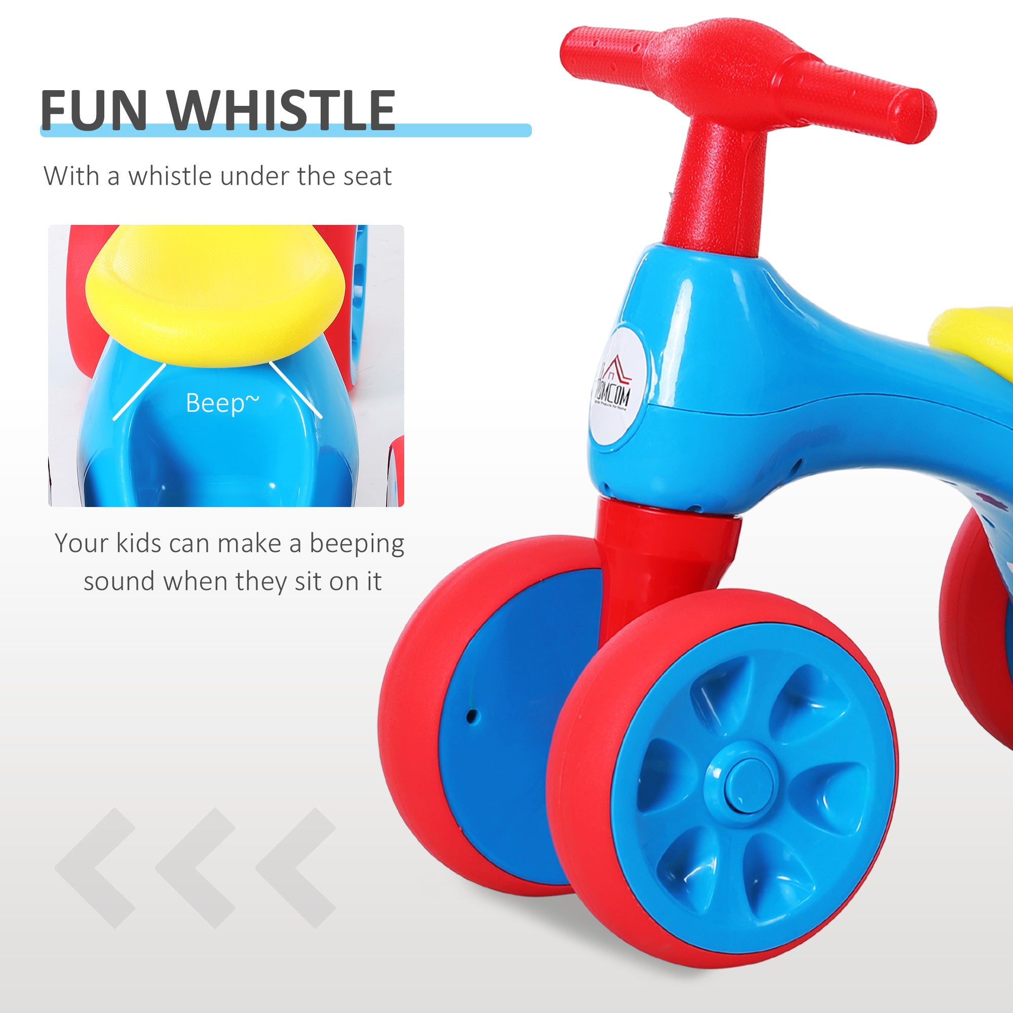 HOMCOM Baby Balance Bike Toddler Training Walker Smooth Rubber Wheels Ride on Toy Storage Bin Gift for Boys Girls Blue Red 