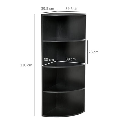 HOMCOM 4-Tier Corner Open Shelf Bookcase Freestanding Fan Bookshelf Plants Stand, 40x40x120cm, Black 