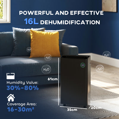 HOMCOM 5500mL Portable Dehumidifier with Air Purifier, UVC, Ioniser, 24H Timer, 5 Modes, 16L/Day, for Home Laundry, Black 