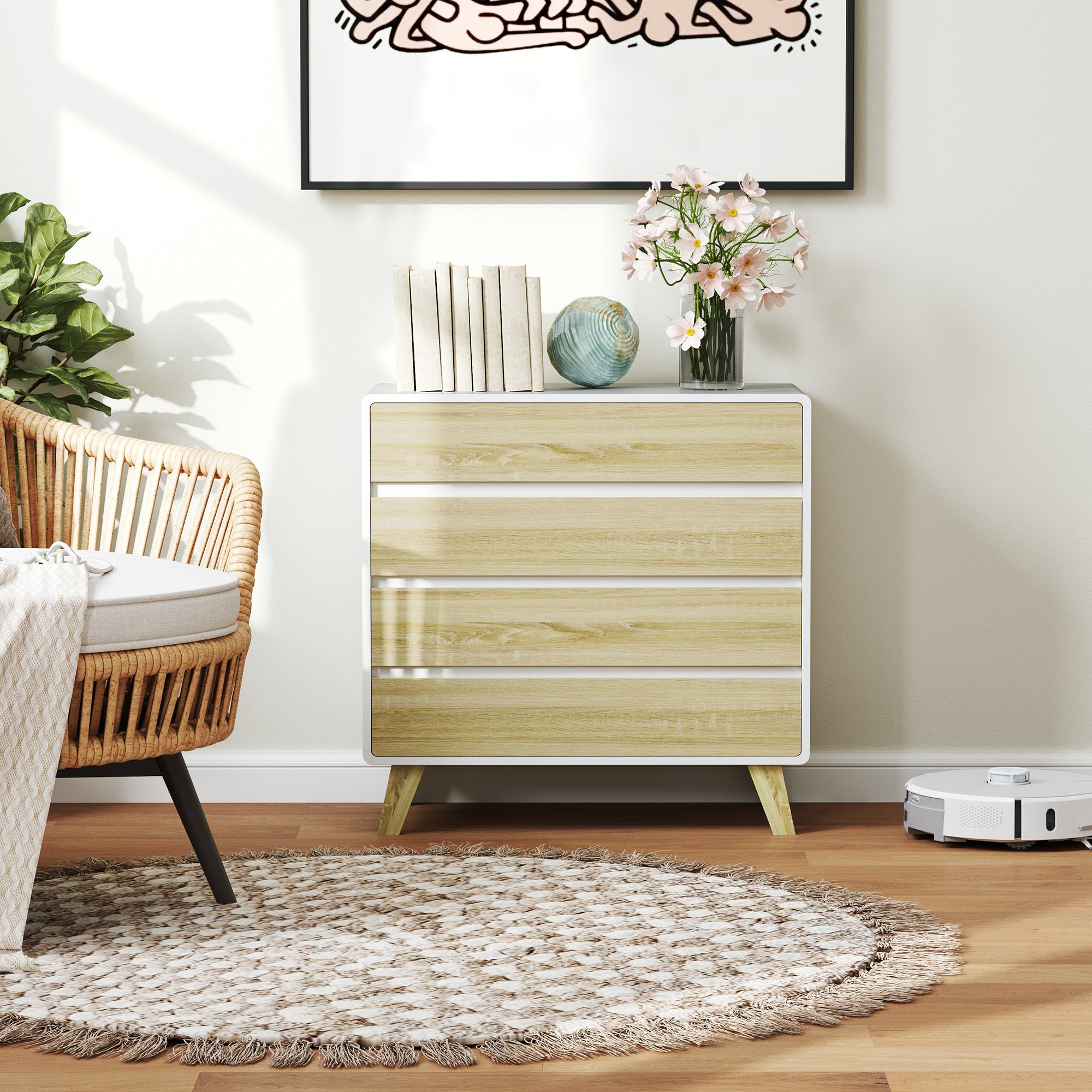 HOMCOM Chest of Four Drawers - Wood-Effect/White 
