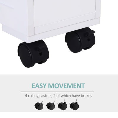 HOMCOM 72x16cm Narrow Bathroom Storage Unit w/ 2 Drawers Open Top 4 Wheels Slimline Modern Rolling Home Organisation 