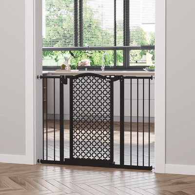 PawHut 74-105cm Pet Safety Gate Stair Barrier, with Auto Close, Double Locking - Black 