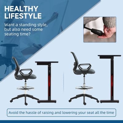 Vinsetto Ergonomic Mesh Back Drafting Chair Draughtsman Chair with Adjustable Height, Grey 