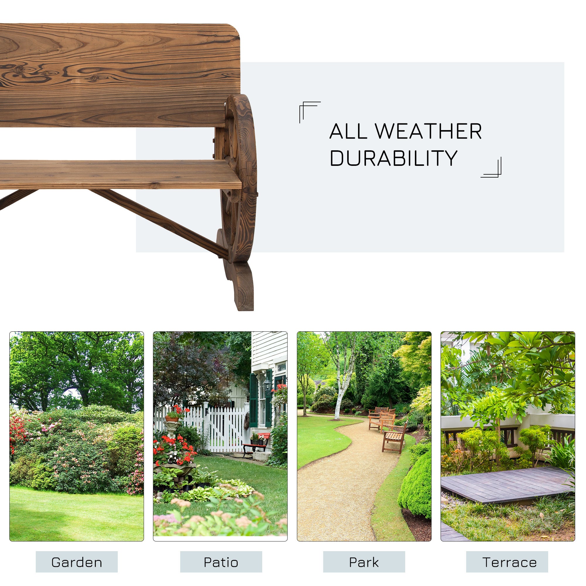 Outsunny Fir Wood 2-Seater Outdoor Garden Wagon Wheel Bench 