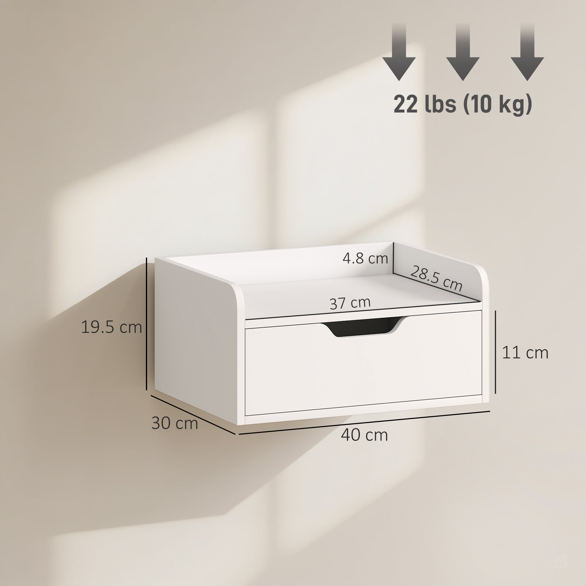 HOMCOM Floating Nightstands Set of 2, Wall Mounted Bedside Table with Drawer for Bedroom, White 
