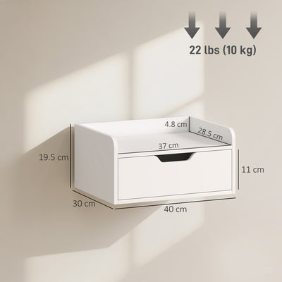 HOMCOM Floating Nightstands Set of 2, Wall Mounted Bedside Table with Drawer for Bedroom, White 