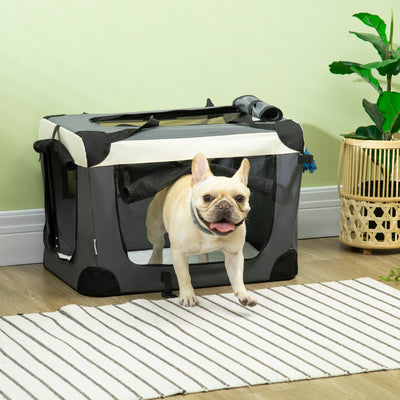 PawHut 60cm Foldable Pet Carrier, with Cushion, for Miniature Dogs and Cats - Grey 