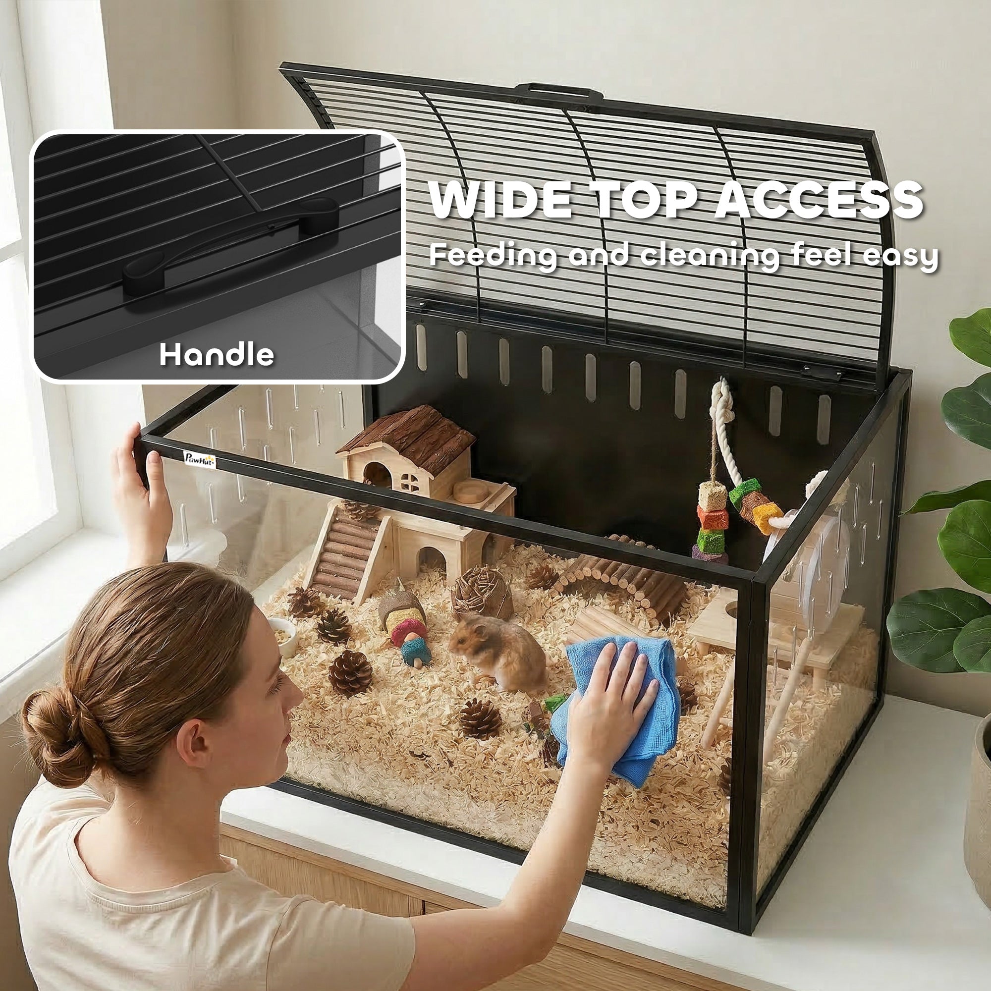 PawHut Hamster Cage Steel Chewproof with Openable Top, Deep Burrow for Dwarf Syrian Hamster, Gerbil, Rats, 81 x 51 x 53 cm 