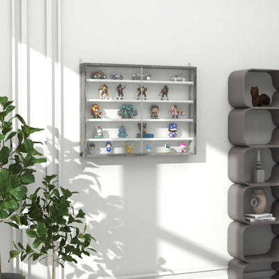 HOMCOM 5-Tier Wall Display Shelf Unit Cabinet w/ 4 Adjustable Shelves Glass Doors Home Office Ornaments 60x80cm Grey Wood Grain 
