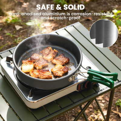Outsunny Camping Cookware Set for 4-5 People, Lightweight Aluminium Camping Cooking Kit with Anti-Scald Handles, Grey 