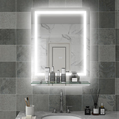 kleankin Large Vanity Mirror with Lights and Shelf, Illuminated bathroom Mirror with 3 Colour Brightness, Smart Touch, Anti-Fog 