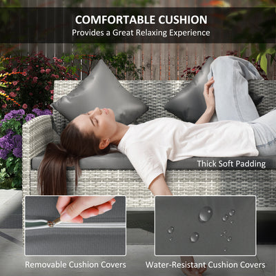 Outsunny tsunny 6-Seater Rattan Dining Set Sofa Table Footstool Outdoor w/ Cushion Garden Furniture, Dark Grey 