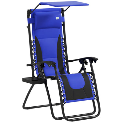Outsunny Zero Gravity Lounger Chair, Folding Reclining Patio Chair with Shade Cover, Padded Seat, Cup Holder, Soft Cushion and Headrest for Poolside, Camping, Blue 