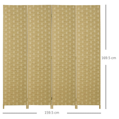 HOMCOM 4-Panel Room Dividers, Wave Fibre Freestanding Folding Privacy Screen Panels, Partition Wall Divider for Indoor Bedroom Office, 170\'c2\'a0cm, Brown 