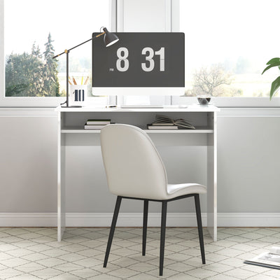 HOMCOM 90 x 50cm Computer Table, Modern Home Office Desk, Small Writing Desk with Storage Shelf, High Gloss White 