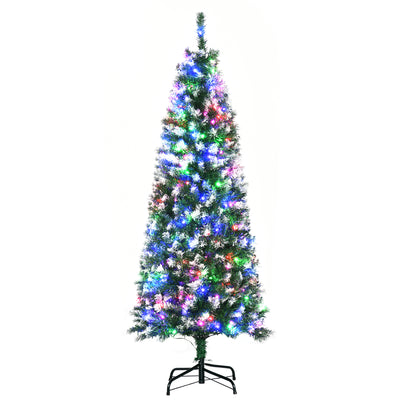 HOMCOM 5FT Tall Prelit Pencil Slim Artificial Christmas Tree with Realistic Branches, 250 Colourful LED Lights and 408 Tips, Xmas Decoration, Green 