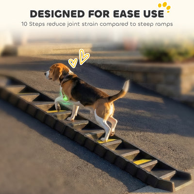 PawHut Dog Car Ramp with Anti-Slip Steps, 10-Steps Pet Stairs for Pets to Access Cars and High Beds, Black 