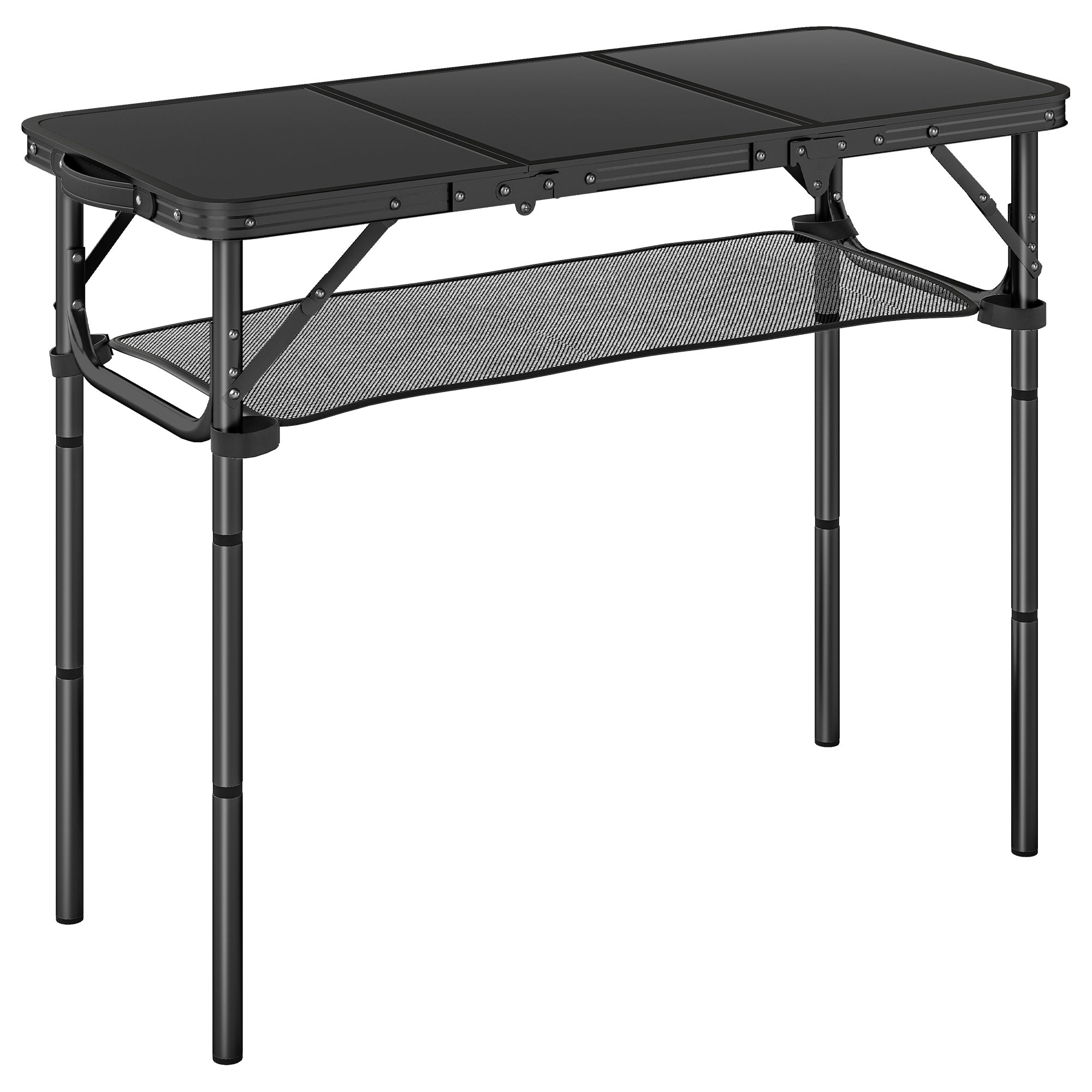 Outsunny 3ft Folding Camping Table, Picnic Table with Mesh Storage Layer, Carrying Bag and Metal Frame, Black 