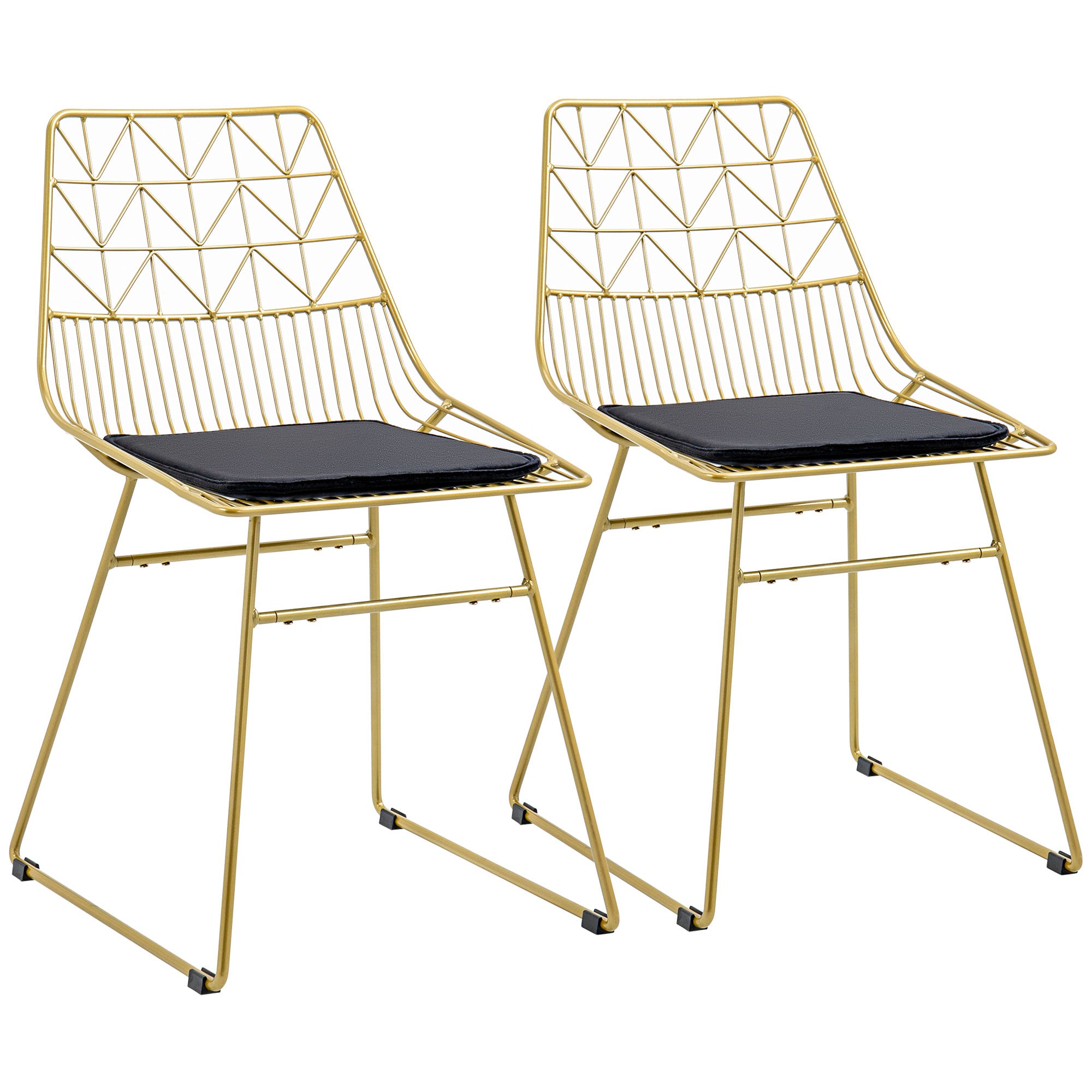 HOMCOM Luxurious Dining Chairs Set of 2, Metal Wire Kitchen Chair with Removable Velvet-feel Cushion, Cut-out Back and Steel Frame for Dining Room, Gold Tone 