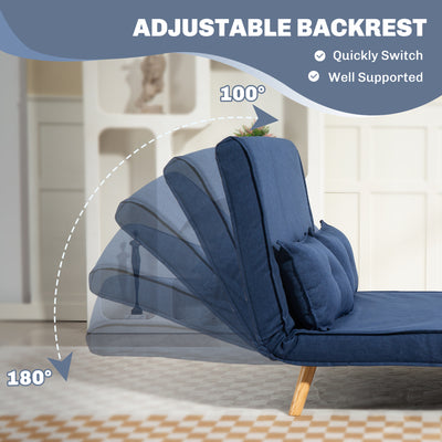 HOMCOM Two-Seater Linen-Look Sofa Bed - Dark Blue 