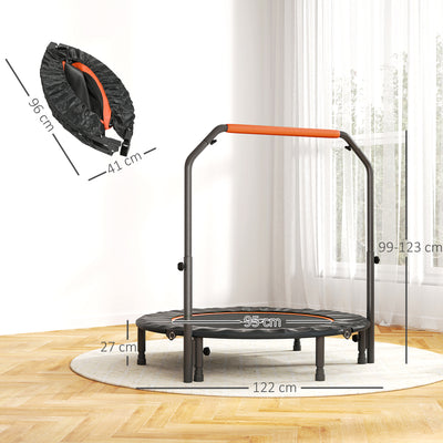 HOMCOM 48" Foldable Mini Fitness Trampoline, with Adjustable Foam Handle, Orange 