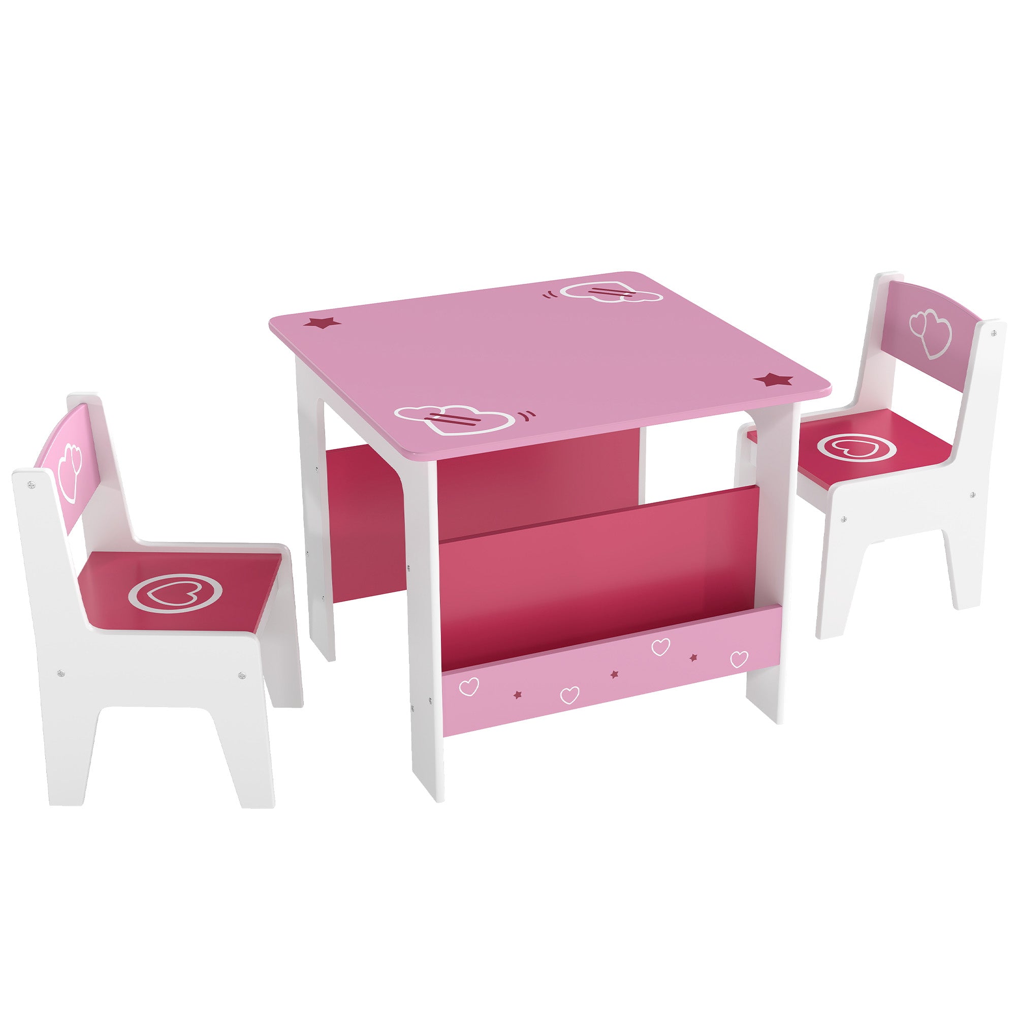 AIYAPLAY 3 Pieces Kids Table and Chair Set, Toddler Activity Table with Bookshelves, for Living Room, Nursery, Playroom, Pink 