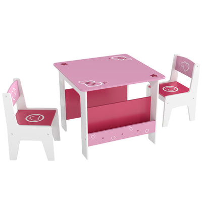 AIYAPLAY 3 Pieces Kids Table and Chair Set, Toddler Activity Table with Bookshelves, for Living Room, Nursery, Playroom, Pink 