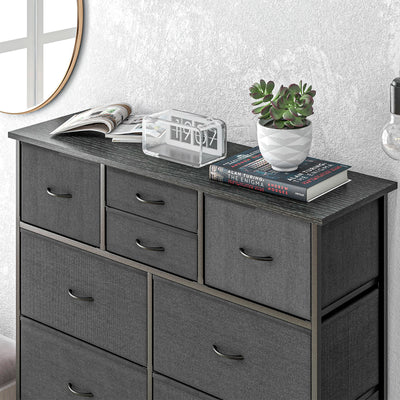 HOMCOM Bedroom Chest of Drawers, 10 Drawer Dresser with Foldable Fabric Drawers and Steel Frame, Black 