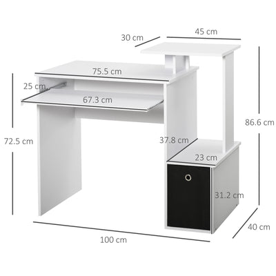 HOMCOM Computer Desk with Sliding Keyboard Tray Storage Drawer Shelf Home Office Workstation White 