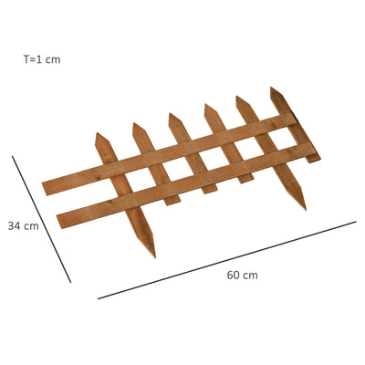Outsunny Pack of 12 Wooden Border Fences, Garden Fixed Picket Fence for Lawn Edging, Flowerbed, 60L x 1D x 34H cm, Brown 